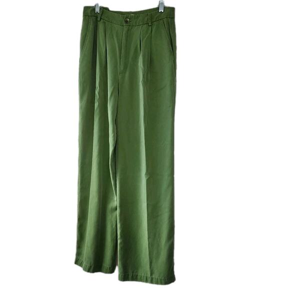 Reformation Mason Green Pants Women's 8 petite Wide Leg Culottes Pleated Pockets - Picture 2 of 12